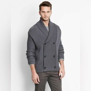 Vince men’s gray heavy knit double breasted cardigan shawl collar sz medium